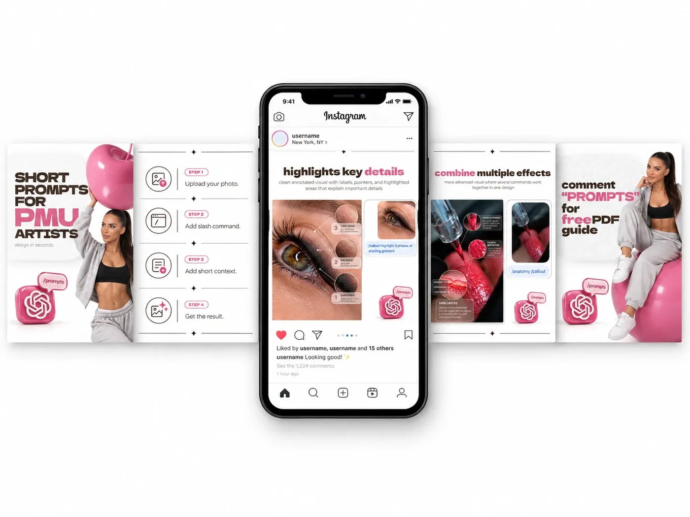 Social content examples created with AI prompts